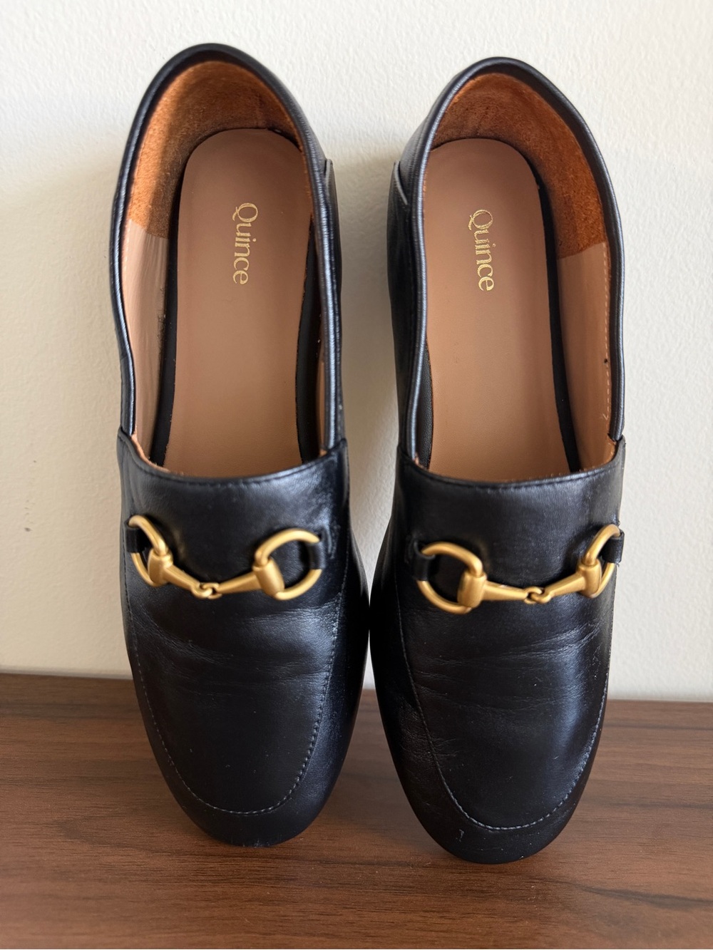 Quince Italian Leather Horsebit Loafers Black Gold Hardware Women’s Size 7 - Picture 5 of 14